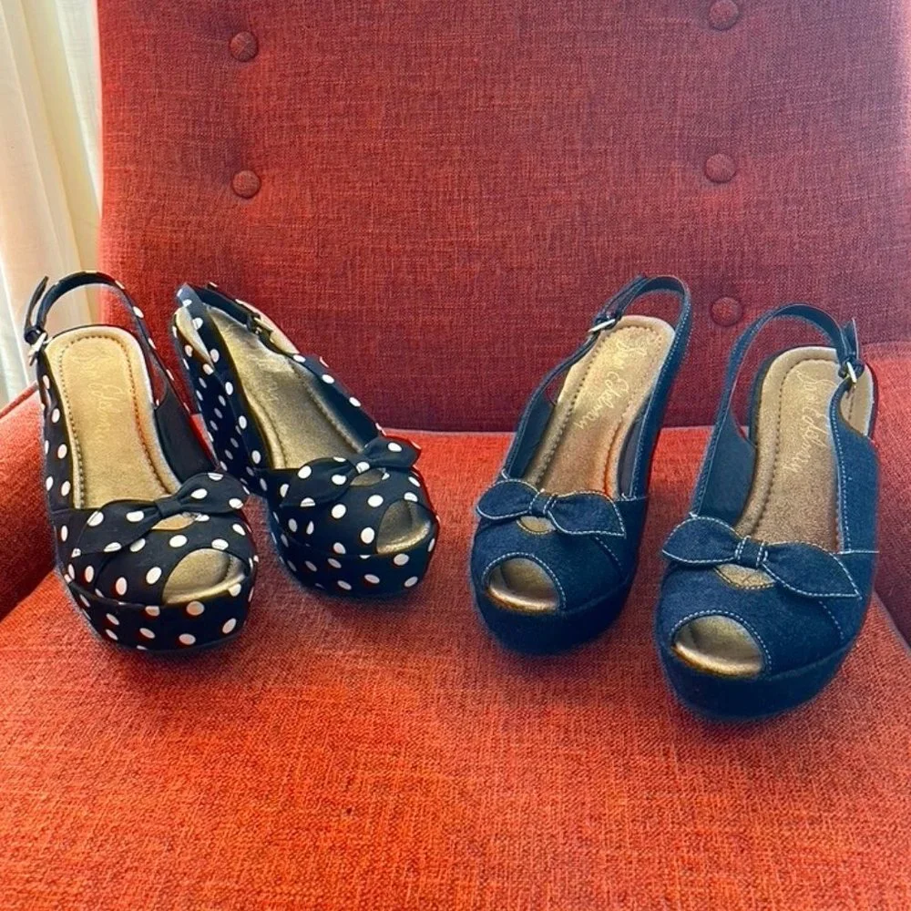 TWO PAIRS - Sam Edelman Retro Platform Heels - Size 6-7 - Picture 1 of 13